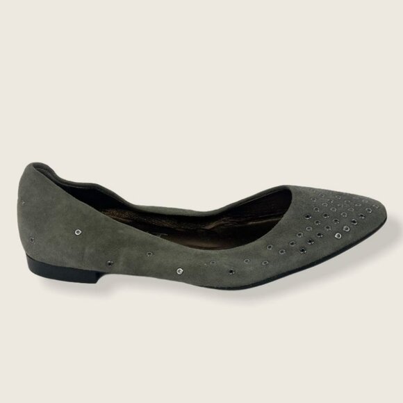 NEW AGL Grey Mist Suede Grommet Flats Pointed Toe Slip On Shoe Nordstrom Minimal - Picture 5 of 11